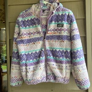 Eddie Bauer Girls Purple and Green Hooded  Fleece zip up Jacket